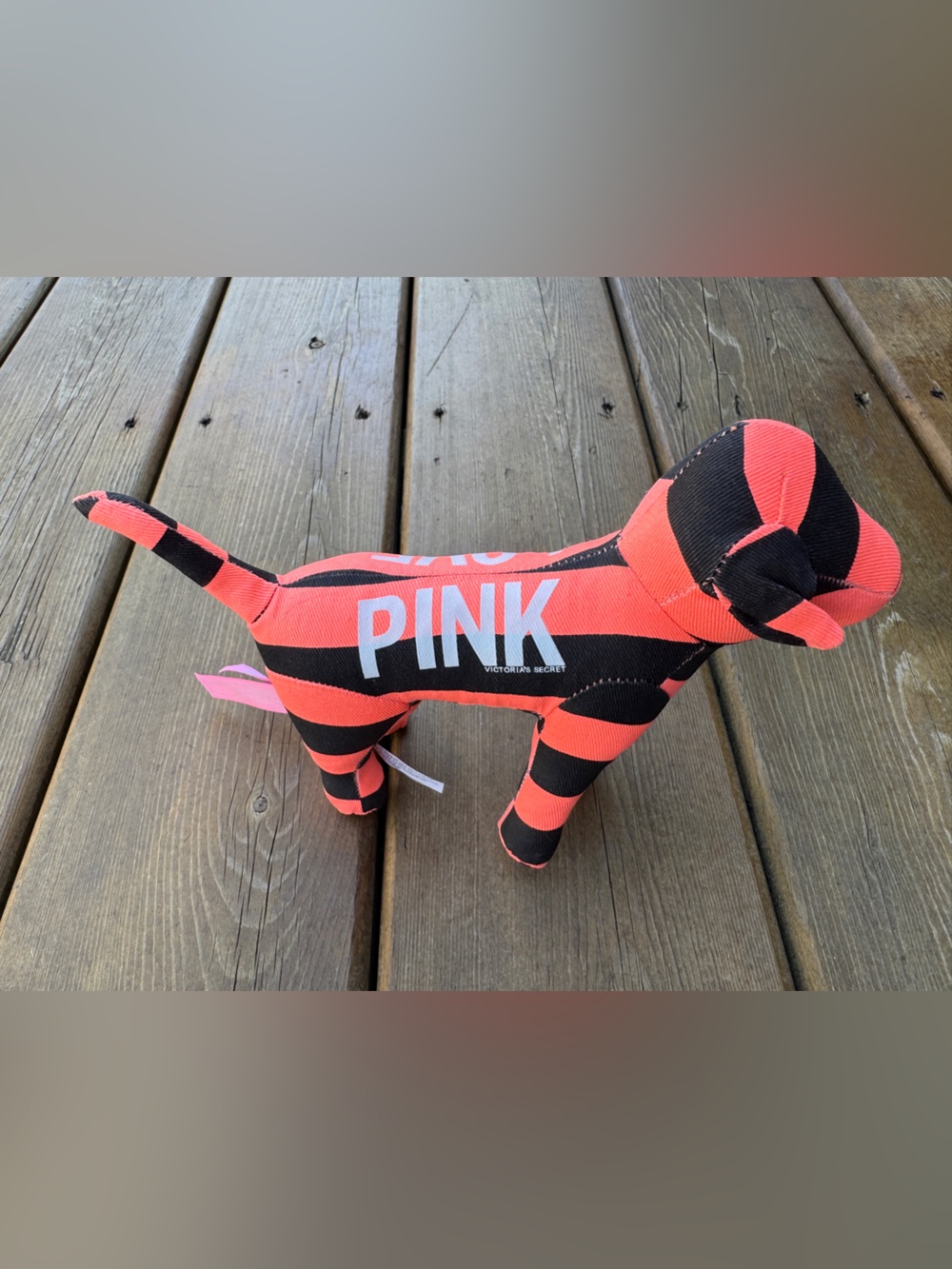 VICTORIA’S SECRET PINK BLACK ORANGE STRIPED DOG Stuffed Toy